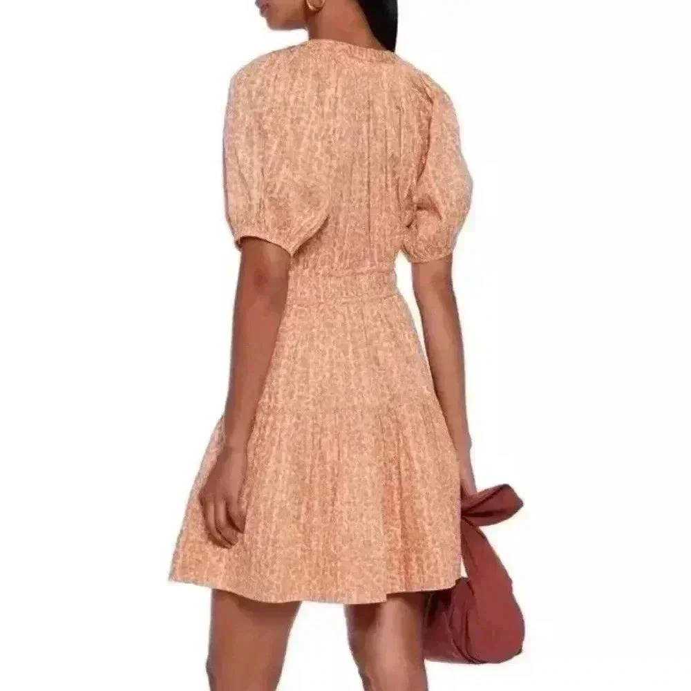 Ulla Johnson Mariana cotton Leopard Print Dress Sz 10 Summer Cocktail peach sun - Picture 3 of 9